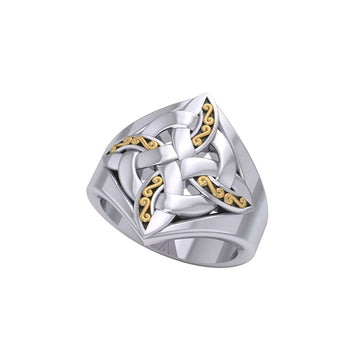 Celtic Four-Point Sterling Silver Ring with 14K Gold accent MRI655 - Jewelry